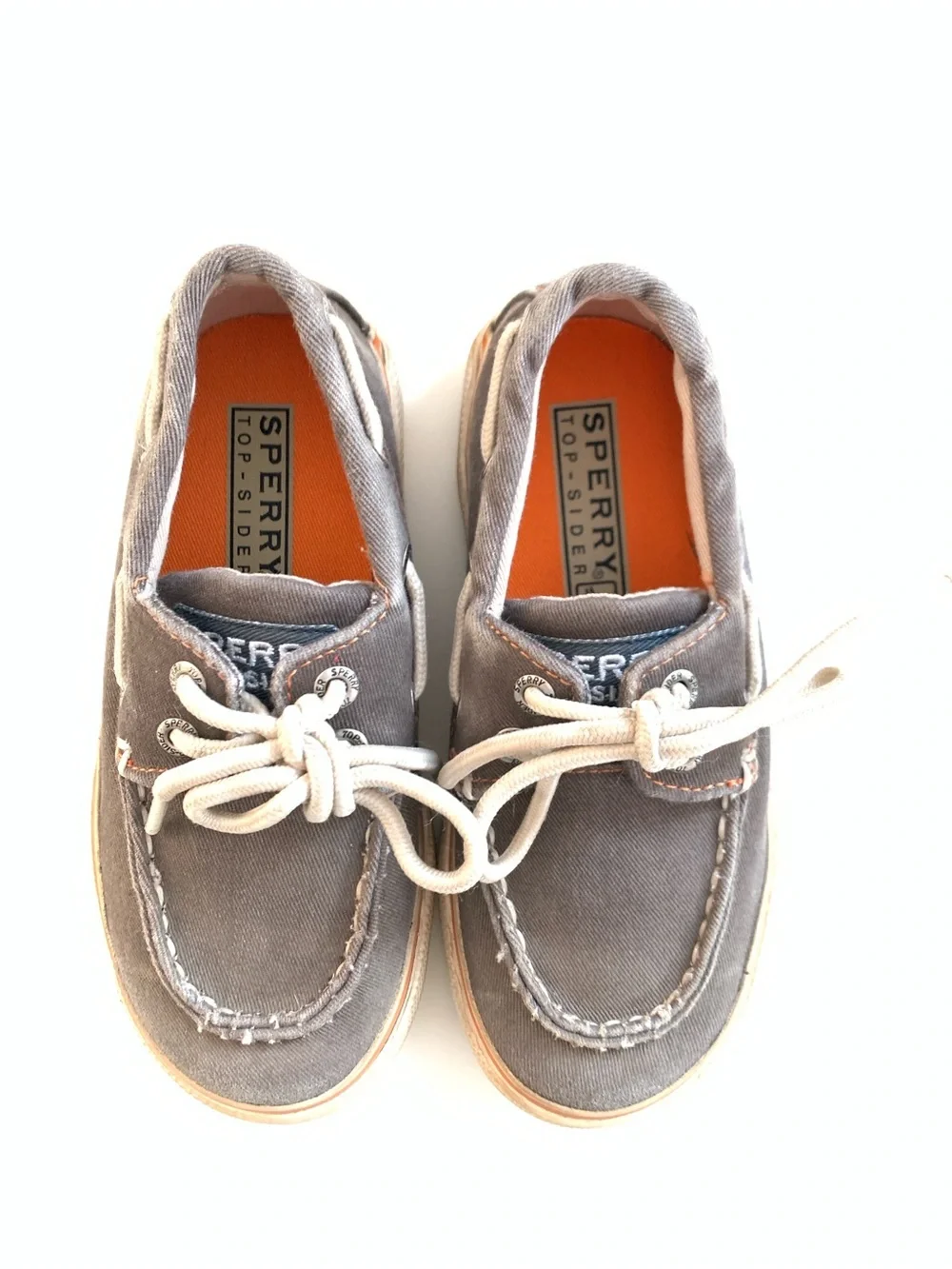 Sperry Kids Brown Canvas Moccasin Boat Shoes with Cream Laces 10.5